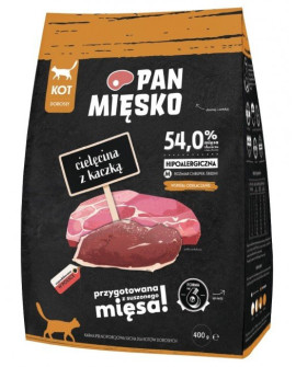 Pan Mięsko Karma sucha dla kota - cielęcina i kaczka chrupki M 400g