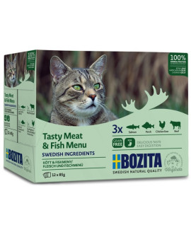 Bozita Cat Multibox z mięsem i rybą w galaretce saszetki 12x85g