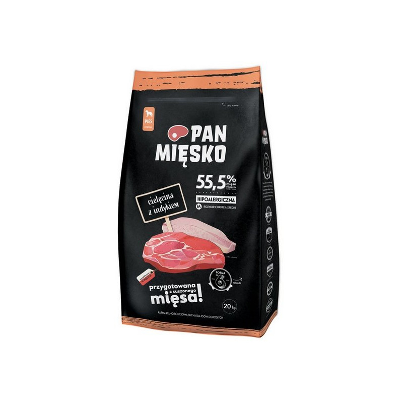 Pan Mięsko Karma Sucha Dla Psa - Cielęcina I Indyk Chrupki M 20Kg