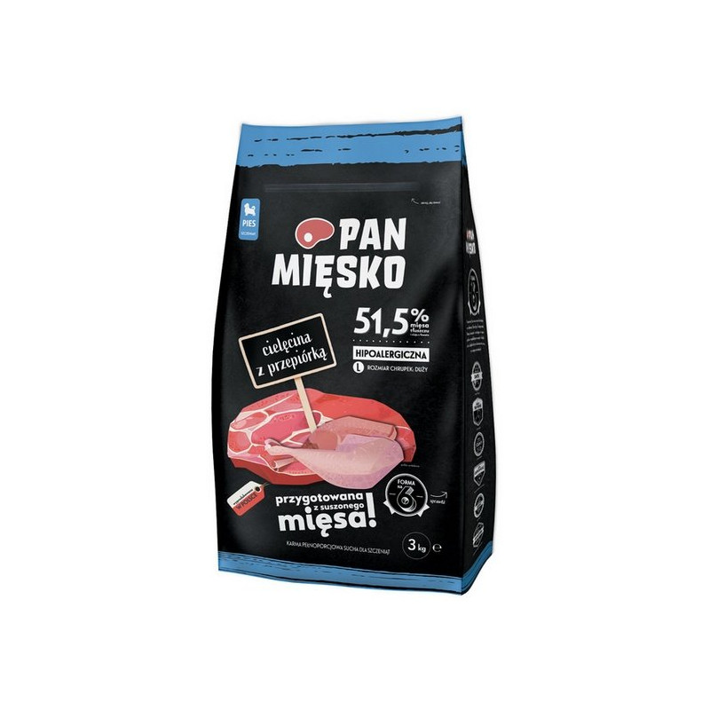 Pan Mięsko Karma Sucha Dla Psa - Dla Szczeniąt Cielęcina I Przepiórka Chrupki L 3Kg