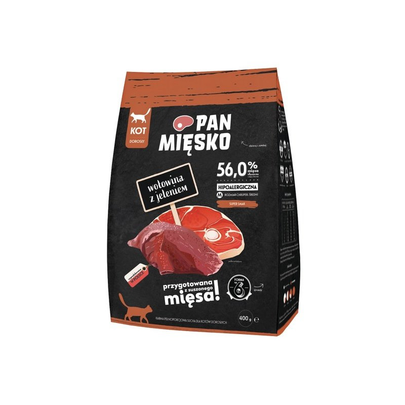 Pan Mięsko Karma Sucha Dla Kota - Wołowina I Jeleń Chrupki M 400G