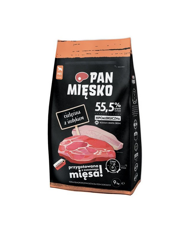 Pan Mięsko Karma Sucha Dla Psa - Cielęcina I Indyk Chrupki M 9Kg