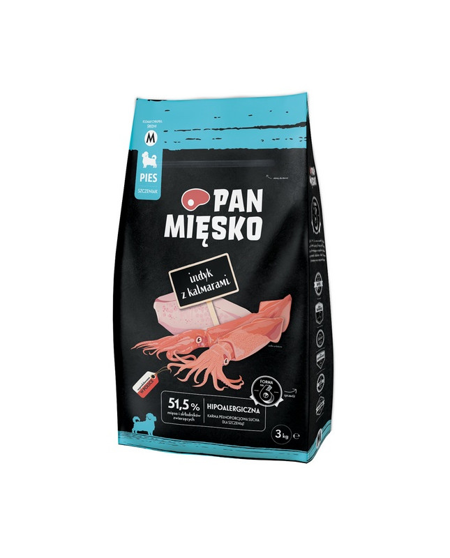 Pan Mięsko Karma Sucha Dla Szczeniąt - Indyk I Kalmary Chrupki M 3Kg