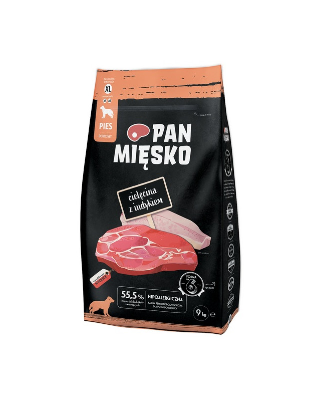 Pan Mięsko Karma Sucha Dla Psa - Cielęcina I Indyk Chrupki Xl 9Kg