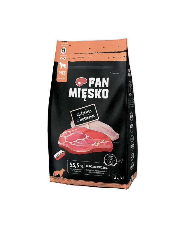 Pan Mięsko Karma Sucha Dla Psa - Cielęcina I Indyk Chrupki Xl 3Kg