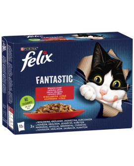 Felix Fantastic Wiejskie Smaki W Galaretce Kurczak/Wołowina/Królik/Jagnięcina Saszetki 12X85G