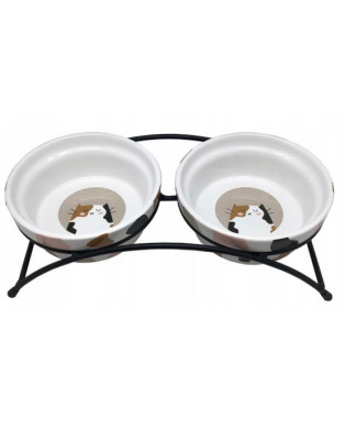 Yarro/Moderna Miska Ceramiczna Podwójna Dla Kota Na Stojaku Metalowym [Y2763]