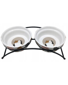 Yarro/Moderna Miska Ceramiczna Podwójna Dla Kota Na Stojaku Metalowym [Y2763]