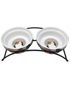 Yarro/Moderna Miska Ceramiczna Podwójna Dla Kota Na Stojaku Metalowym [Y2763]