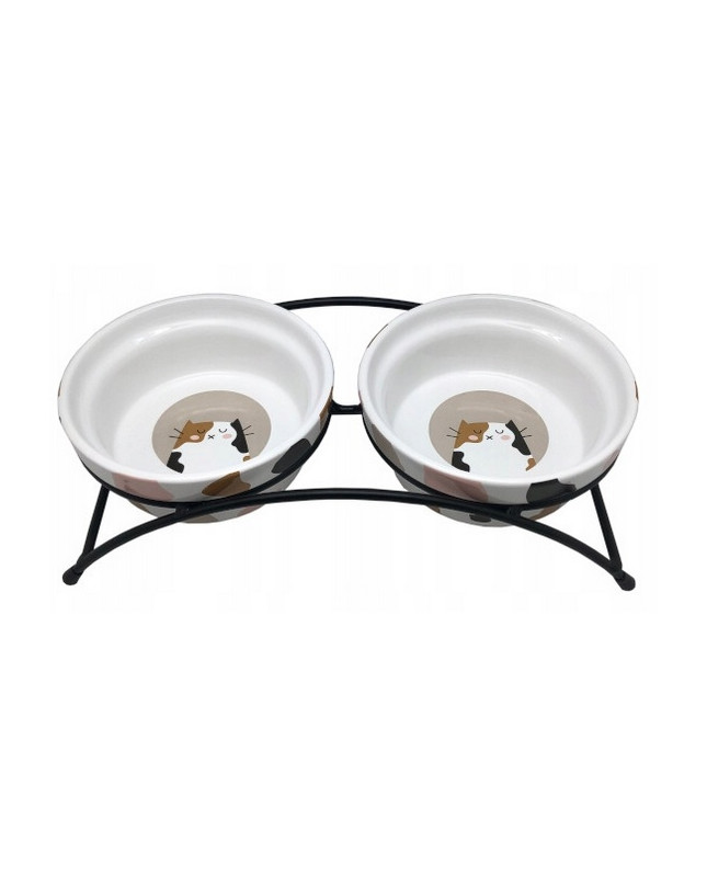Yarro/Moderna Miska Ceramiczna Podwójna Dla Kota Na Stojaku Metalowym [Y2763]