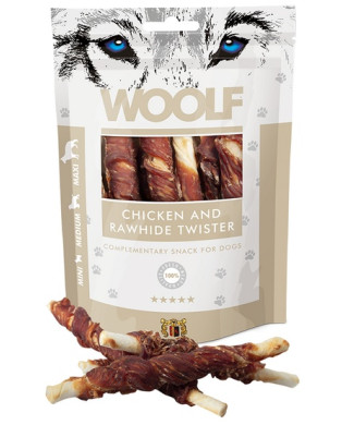 Woolf Chicken & Rawhide Twister 100G