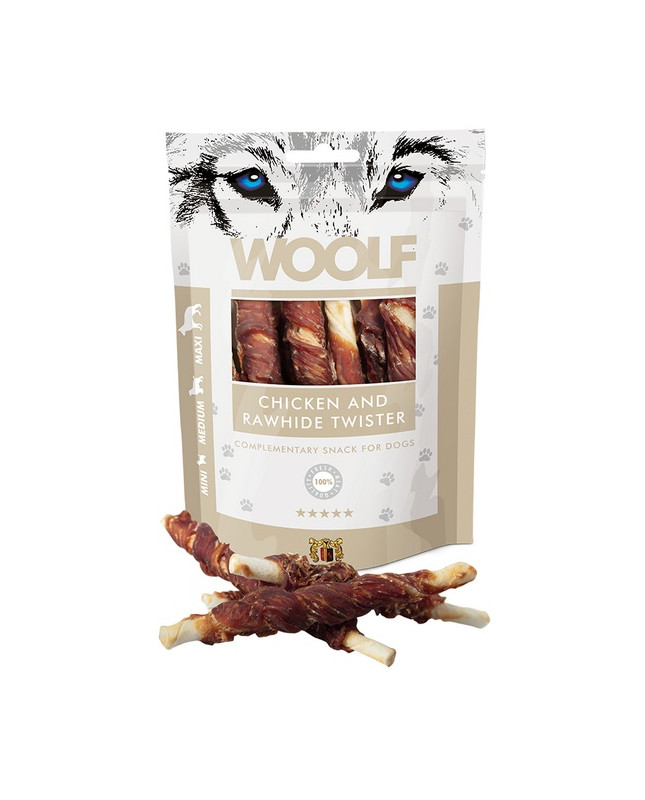 Woolf Chicken & Rawhide Twister 100G