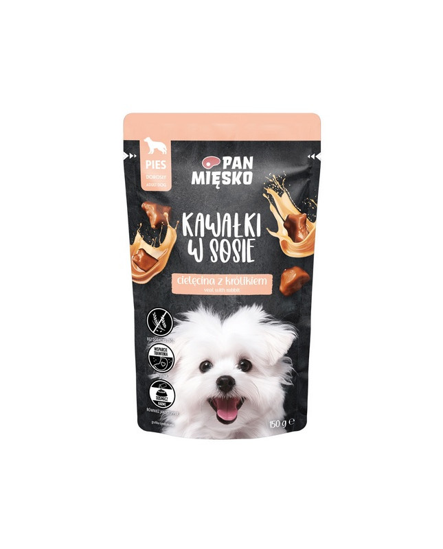 Pan Mięsko Karma Mokra Dla Psa - Cielęcina Z Królikiem Kawałki W Sosie Saszetka 150G