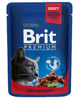 Brit Premium Cat Adult Wołowina + Groszek Saszetka 100G