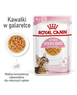 Royal Canin Kitten Sterilised Karma Mokra W Galaretce Dla Kociąt Od 6 Do 12 Miesiąca Życia, Sterylizowanych Saszetka 85G