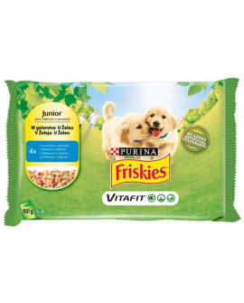 Friskies Dog Junior Kurczak i groszek w galaretce saszetki 4x100g