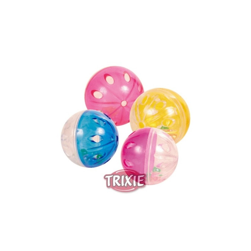 Trixie Piłki plastikowe przezroczyste z grzechotką 4,5cm 4szt. [TX-4166]