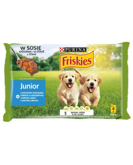 Friskies Dog Junior Kurczak i marchewka w sosie saszetki 4x100g